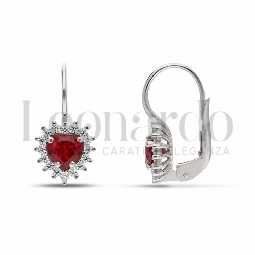 Forma Cuore con Pietra di Colore Rosso e zirconi bianchi in Oro Bianco da 2,5gr.