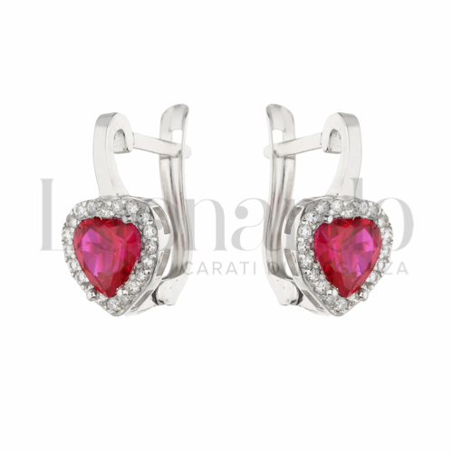 Forma Cuore con Pietra di Colore Rosso e zirconi bianchi in Oro Bianco da 3,2gr.