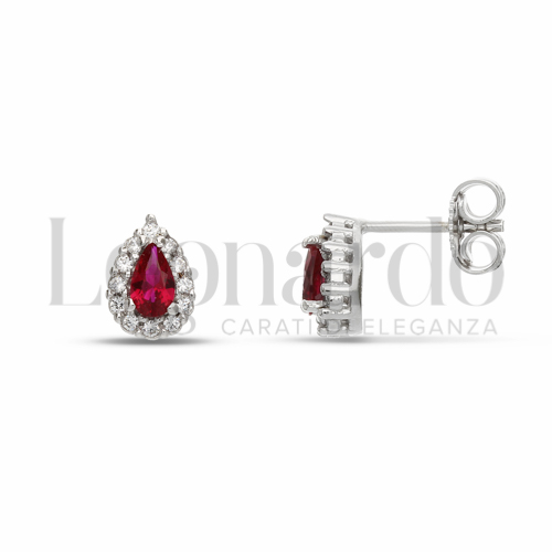 Forma Goccia con Pietra di Colore Rosso e zirconi bianchi in Oro Bianco da 1,9gr.