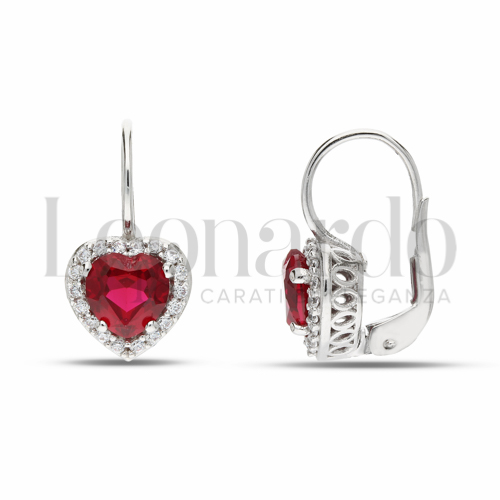Forma Cuore con Pietra di Colore Rosso e zirconi bianchi in Oro Bianco da 3,5gr.