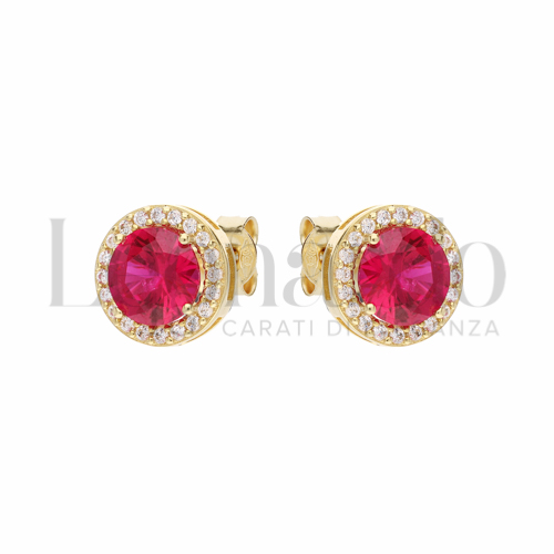 Forma Tondo con Pietra di Colore Rosso e zirconi bianchi in Oro Giallo da 2,3gr.