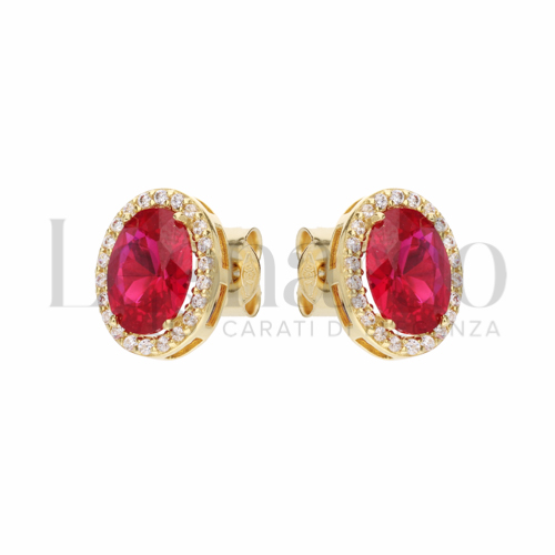 Forma Ovale con Pietra di Colore Rosso e zirconi bianchi in Oro Giallo da 2,5gr.