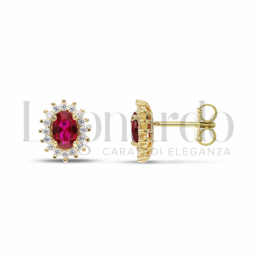 Forma Ovale con Pietra di Colore Rosso e zirconi bianchi in Oro Giallo da 2,3gr.
