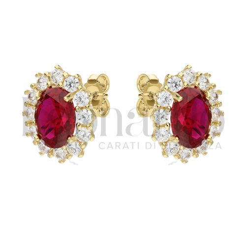 Forma Ovale con Pietra di Colore Rosso e zirconi bianchi in Oro Giallo da 3,4gr.