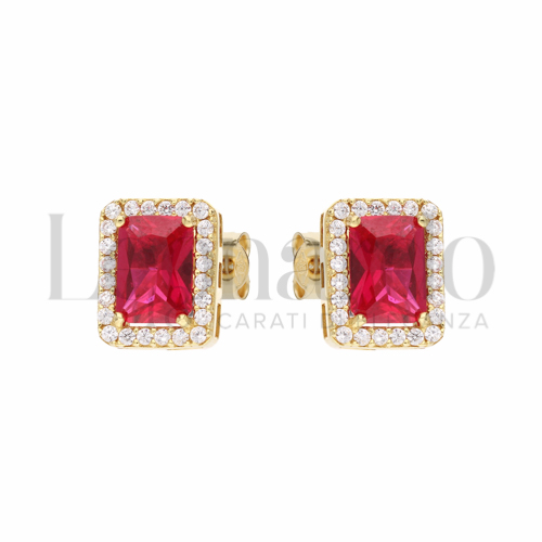 Forma Rettangolo con Pietra di Colore Rosso e zirconi bianchi in Oro Giallo da 2,6gr.