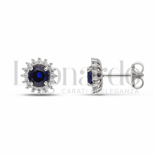 Forma Tondo con Pietra di Colore Blu e zirconi bianchi in Oro Bianco da 2,3gr.