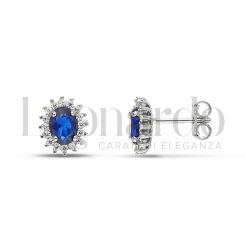 Forma Ovale con Pietra di Colore Blu e zirconi bianchi in Oro Bianco da 2,2gr.