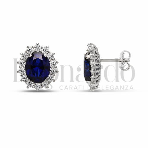 Forma Ovale con Pietra di Colore Blu e zirconi bianchi in Oro Bianco da 5,5gr.