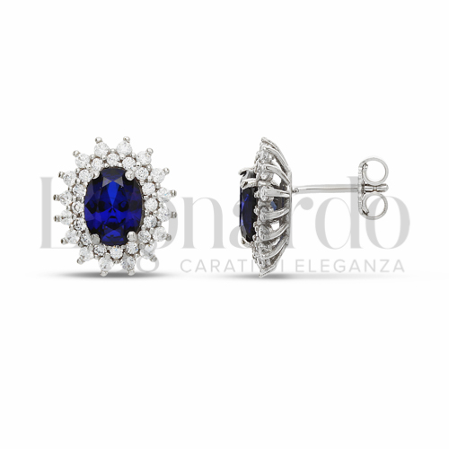 Forma Ovale con Pietra di Colore Blu e zirconi bianchi in Oro Bianco da 4,3gr.