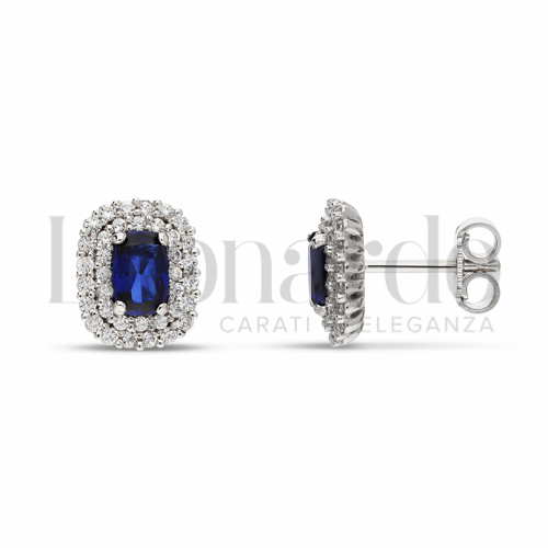 Forma Rettangolo con Pietra di Colore Blu e zirconi bianchi in Oro Bianco da 3,1gr.