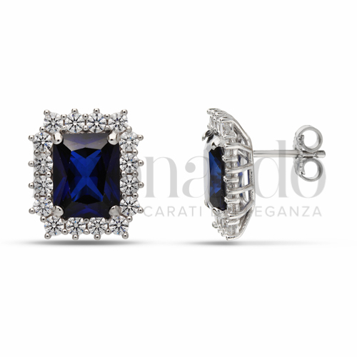 Forma Rettangolo con Pietra di Colore Blu e zirconi bianchi in Oro Bianco da 6,7gr.