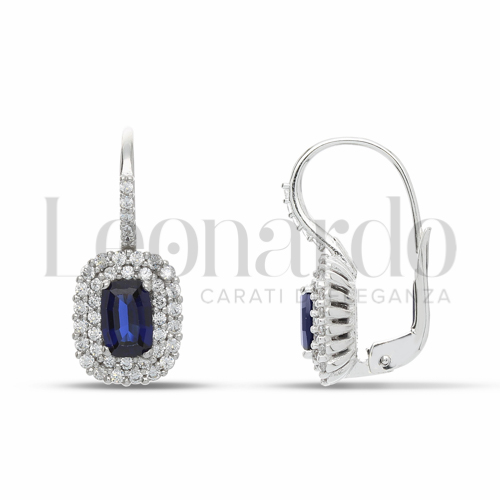 Forma Rettangolo con Pietra di Colore Blu e zirconi bianchi in Oro Bianco da 3,7gr.