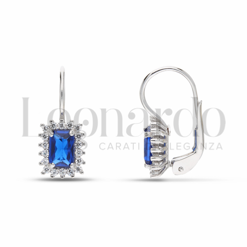 Forma Rettangolo con Pietra di Colore Blu e zirconi bianchi in Oro Bianco da 2,5gr.