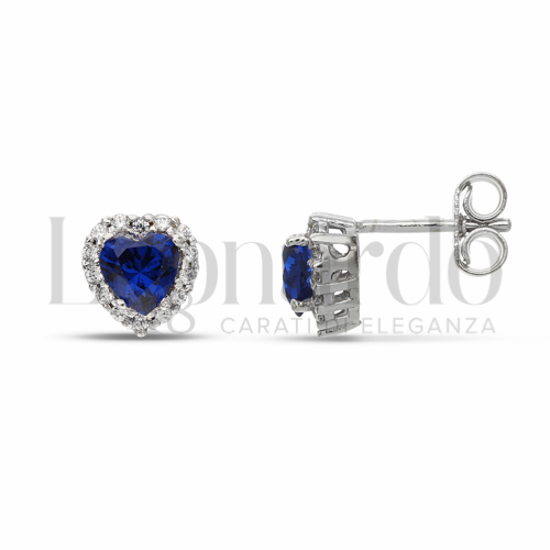 Forma Cuore con Pietra di Colore Blu e zirconi bianchi in Oro Bianco da 1,8gr.