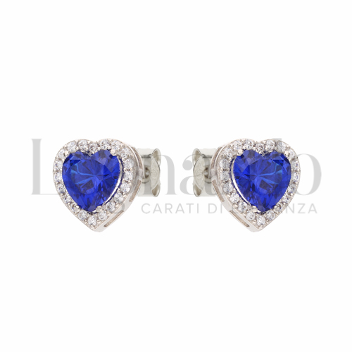 Forma Cuore con Pietra di Colore Blu e zirconi bianchi in Oro Bianco da 2,2gr.