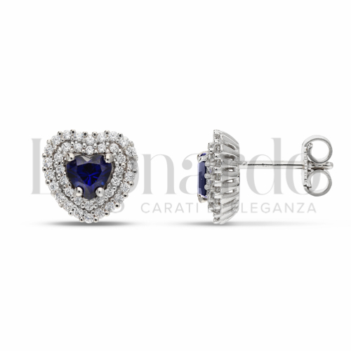 Forma Cuore con Pietra di Colore Blu e zirconi bianchi in Oro Bianco da 3gr.