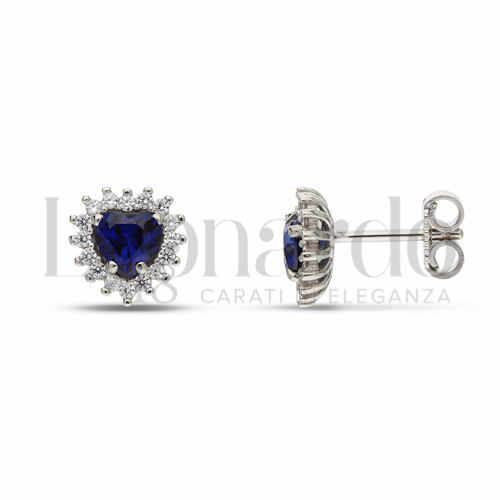 Forma Cuore con Pietra di Colore Blu e zirconi bianchi in Oro Bianco da 2,4gr.