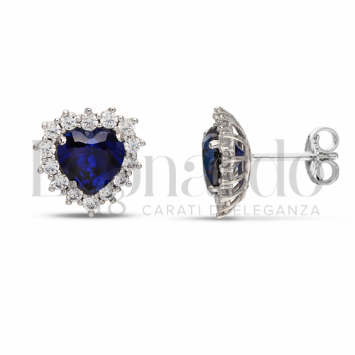 Forma Cuore con Pietra di Colore Blu e zirconi bianchi in Oro Bianco da 4,4gr.