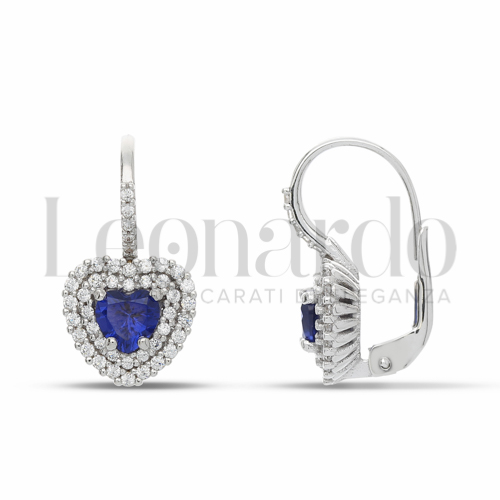 Forma Cuore con Pietra di Colore Blu e zirconi bianchi in Oro Bianco da 3,7gr.