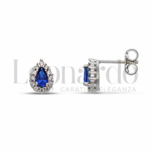 Forma Goccia con Pietra di Colore Blu e zirconi bianchi in Oro Bianco da 2gr.