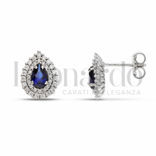Forma Goccia con Pietra di Colore Blu e zirconi bianchi in Oro Bianco da 3,3gr.