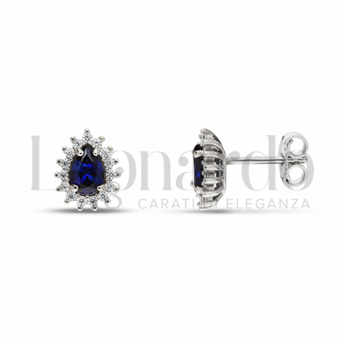 Forma Goccia con Pietra di Colore Blu e zirconi bianchi in Oro Bianco da 2,2gr.