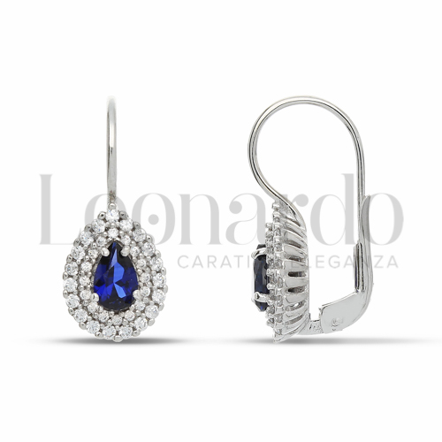Forma Goccia con Pietra di Colore Blu e zirconi bianchi in Oro Bianco da 3,8gr.