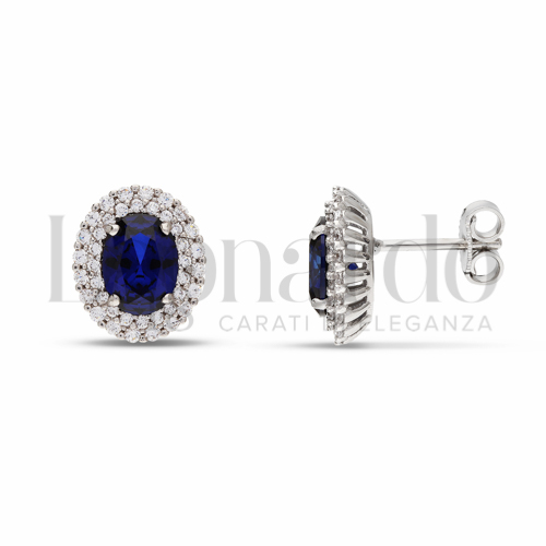 Forma Ovale Grande con Pietra di Colore Blu e zirconi bianchi in Oro Bianco da 3,8gr.