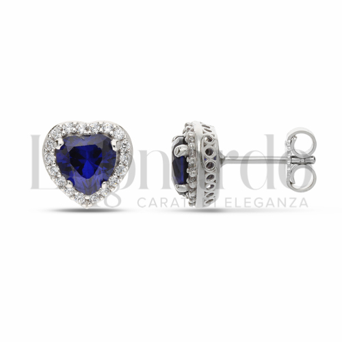 Forma Cuore con Pietra di Colore Blu e zirconi bianchi in Oro Bianco da 2,9gr.