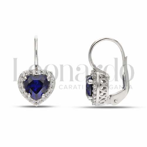 Forma Cuore con Pietra di Colore Blu e zirconi bianchi in Oro Bianco da 3,5gr.