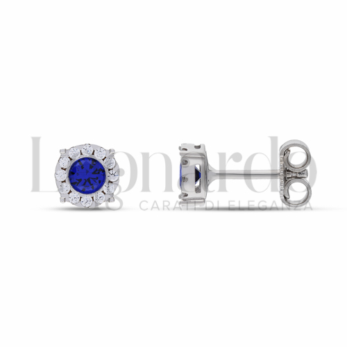 Forma Tondo con Pietra di Colore Blu e zirconi bianchi in Oro Bianco da 1,9gr.