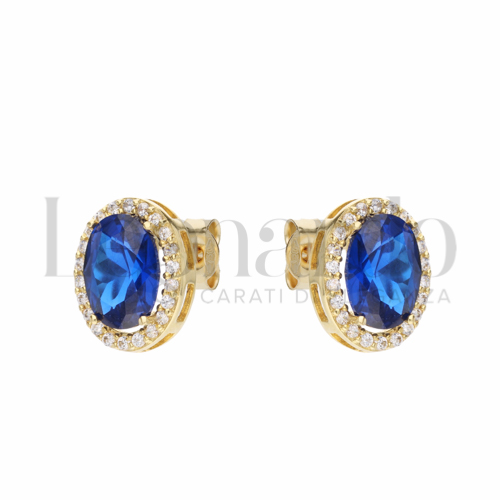 Forma Ovale con Pietra di Colore Blu e zirconi bianchi in Oro Giallo da 2,6gr.