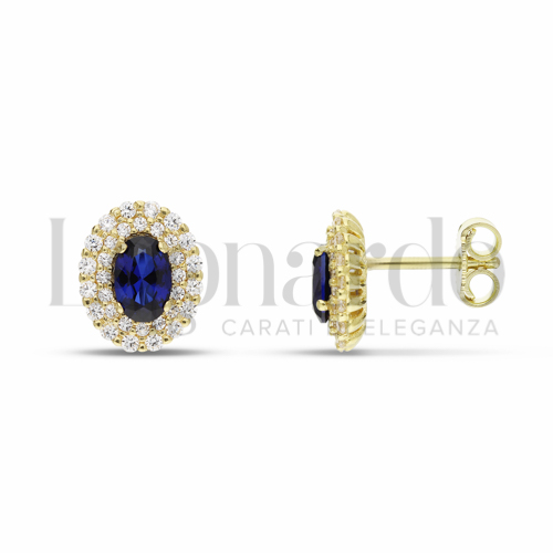 Forma Ovale con Pietra di Colore Blu e zirconi bianchi in Oro Giallo da 3gr.