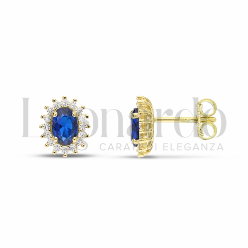 Forma Ovale con Pietra di Colore Blu e zirconi bianchi in Oro Giallo da 2,3gr.