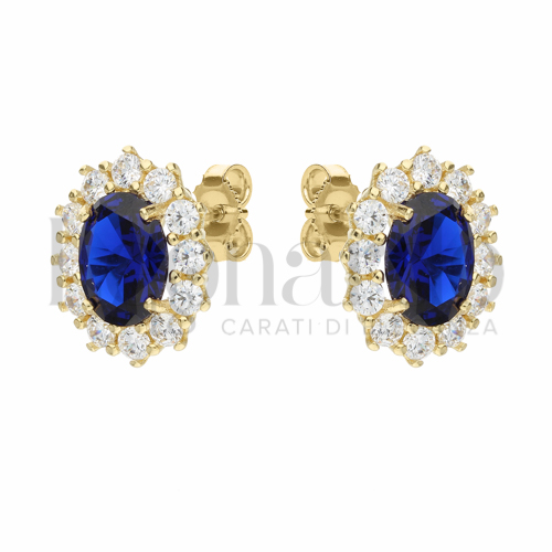 Forma Ovale con Pietra di Colore Blu e zirconi bianchi in Oro Giallo da 3,3gr.