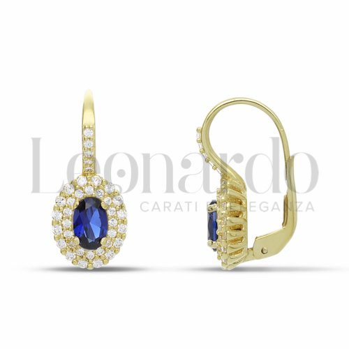 Forma Ovale con Pietra di Colore Blu e zirconi bianchi in Oro Giallo da 3,9gr.