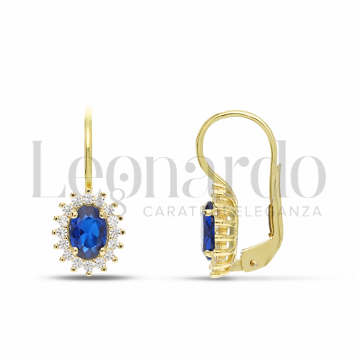 Forma Ovale con Pietra di Colore Blu e zirconi bianchi in Oro Giallo da 2,6gr.