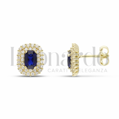 Forma Rettangolo con Pietra di Colore Blu e zirconi bianchi in Oro Giallo da 3,3gr.