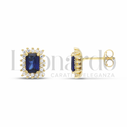 Forma Rettangolo con Pietra di Colore Blu e zirconi bianchi in Oro Giallo da 2,2gr.