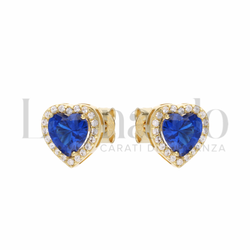 Forma Cuore con Pietra di Colore Blu e zirconi bianchi in Oro Giallo da 2,2gr.