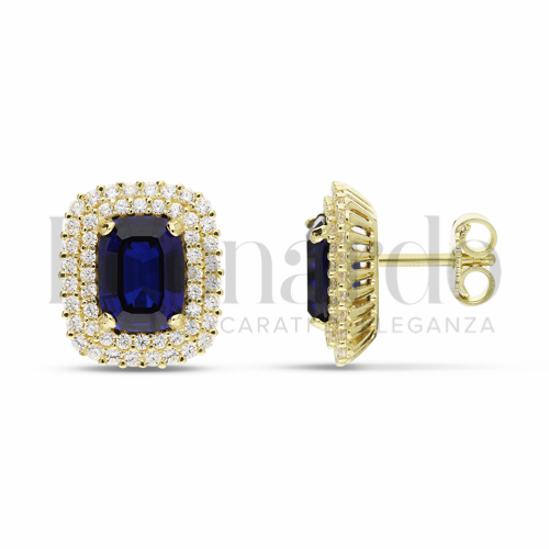 Forma Rettangolo Grande con Pietra di Colore Blu e zirconi bianchi in Oro Giallo da 4,6gr.