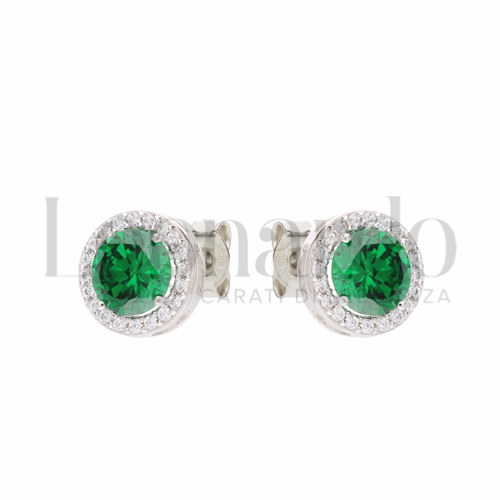 Forma Tondo con Pietra di Colore Verde e zirconi bianchi in Oro Bianco da 2,4gr.