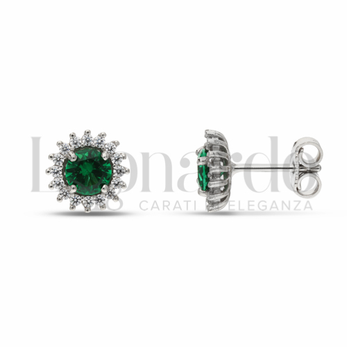 Forma Tondo con Pietra di Colore Verde e zirconi bianchi in Oro Bianco da 2,2gr.