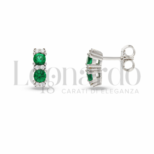 Forma Tondo con Pietra di Colore Verde e zirconi bianchi in Oro Bianco da 1,7gr.