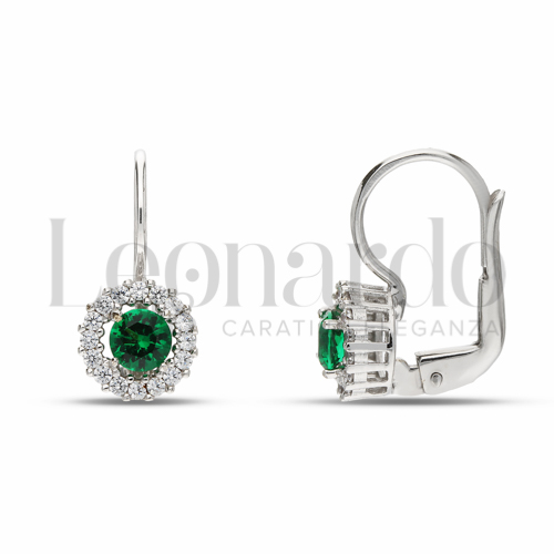 Forma Tondo con Pietra di Colore Verde e zirconi bianchi in Oro Bianco da 2,9gr.
