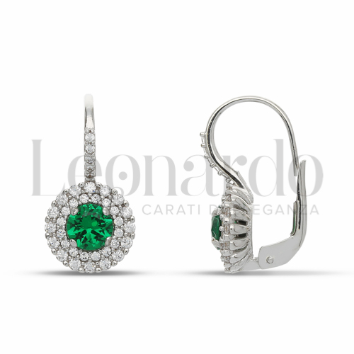 Forma Tondo con Pietra di Colore Verde e zirconi bianchi in Oro Bianco da 3,7gr.