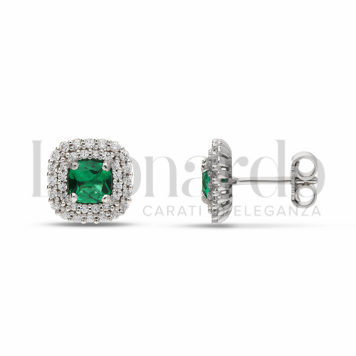 Forma Quadrato con Pietra di Colore Verde e zirconi bianchi in Oro Bianco da 3,2gr.