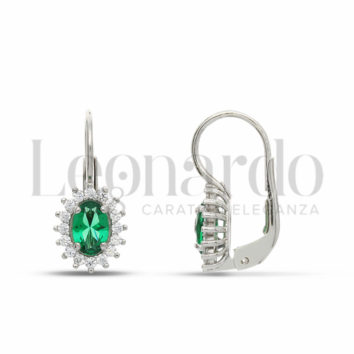 Forma Ovale con Pietra di Colore Verde e zirconi bianchi in Oro Bianco da 2,4gr.