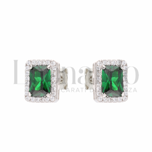 Forma Rettangolo con Pietra di Colore Verde e zirconi bianchi in Oro Bianco da 2,7gr.