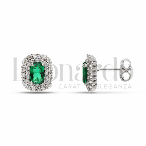 Forma Rettangolo con Pietra di Colore Verde e zirconi bianchi in Oro Bianco da 3,1gr.